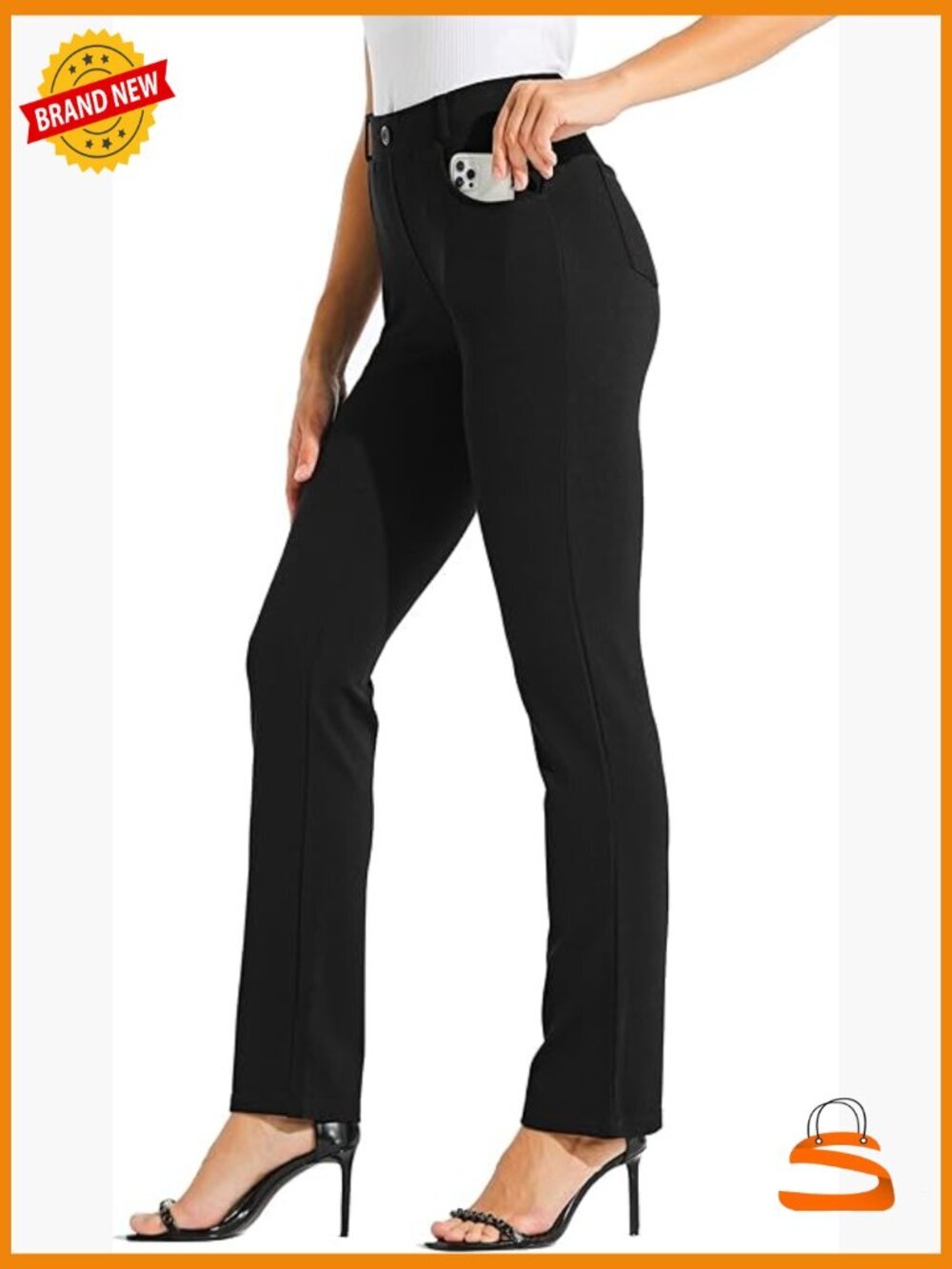 Women's Yoga Dress Pants Straight Leg Work Slacks Stretchy Office Casual 4